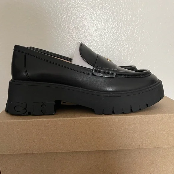 Coach Black Leather Women's Loafers with Gold Detail - Picture 4 of 5